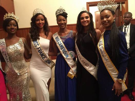 Ngoua Nseme Jessica Lydie Miss World Cameroon 2015 flanked by some African beauty queens: Miss Gabon Universe2015 , Reine Ngotala and Miss Gabon 2014 , Maggaly Ornellia Nguema