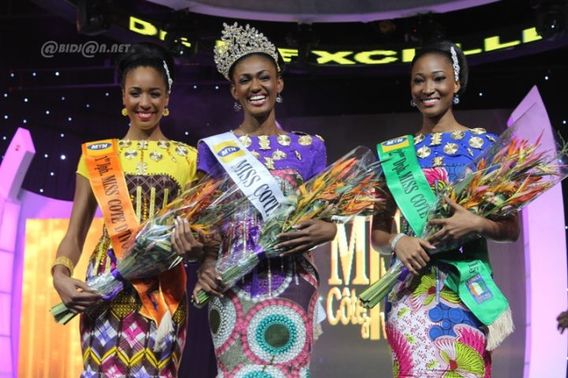 Andréa Kakou N'guessan - Miss Cote D'voire 2015 flanked by her runners up: Kobena Alicia and Legré Hyllen