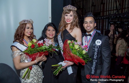 Second Runner-Up Raven Yray, Third Runner-Up Becky Molly and Sahil Chawla - Mr World Canada Delegate