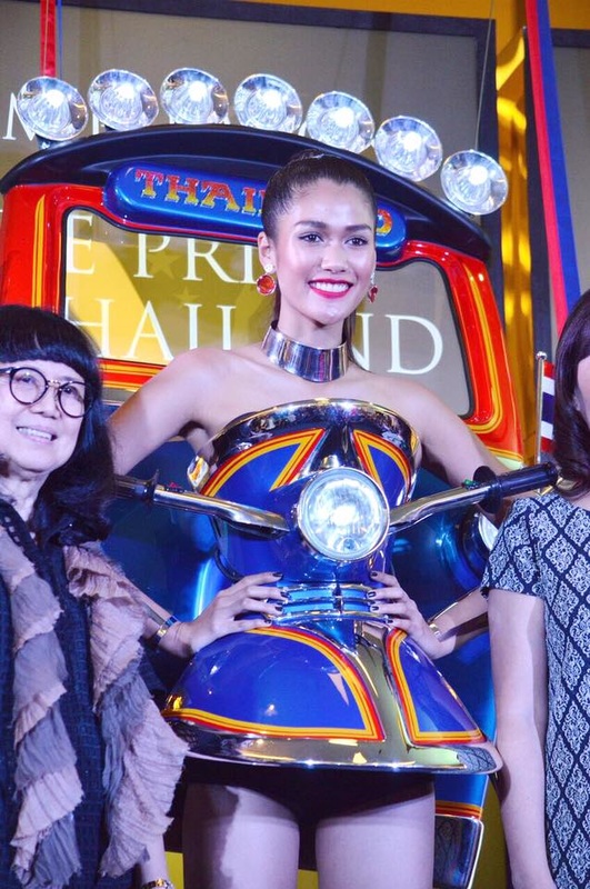 Aniporn Chalermburanawong  Miss Universe thailand 2015 showcasing her tuk tuk constume that won her the best national costume at the  Miss Universe 2015 pagean
