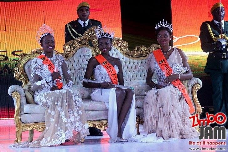 Left:  1st Princess Annie-Grace Mutambu ; Middle:Miss Zimbabwe 2015, Emily Kachote and Right: 2nd Princess, Chengetai Kanonhuwa.
