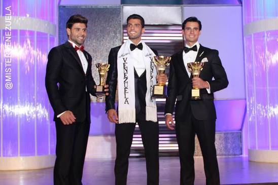 Gabriel Correa is Mister Venezuela 2015. He is flanked by his runners up