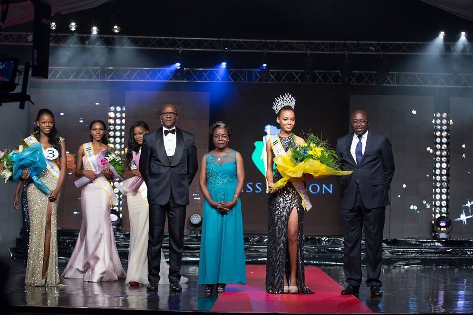Miss Gabon 2015 finalists : PITTY Christine, OBONE Ornella, Miss Gabon 2015 winner, Reine Ngotala, OYANE Desy,  OUMAROU Adama,