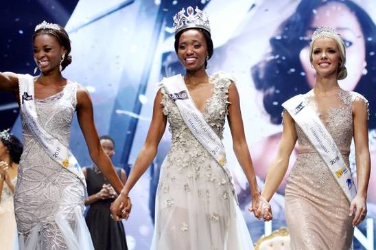 Miss South Africa 2016 Ntandoyenkosi Kunene with runner-up Elizabeth Molapo & Tayla Skye Robinson.