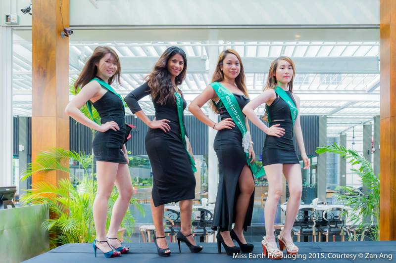 Tiara Hadi Miss Earth Singapore 2015 with some of the delegates during the preliminaries