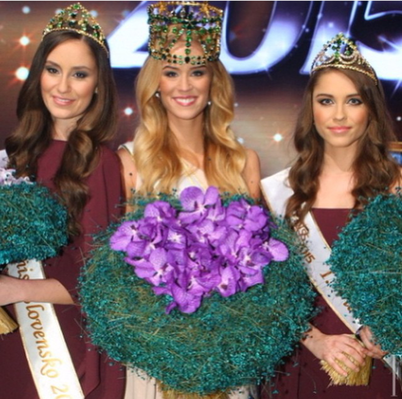  Left: Second runner -up, Petra Denkova, Middle: Miss Slovensko 2015, Lujza Straková and Right: First runner up, Barbora Bakošová