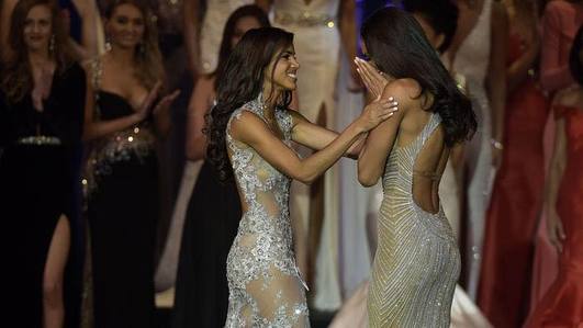 Linette de los Santos _  Miss Florida USA 2017 and Genesis Davila after the latter was announced Miss Florida 2017