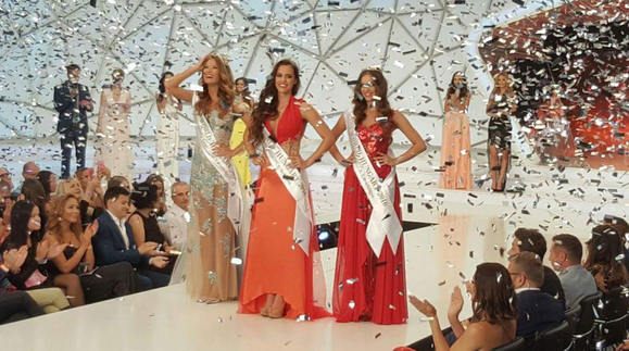 Winner of Miss World Hungary 2016 Tímea Gelencsér flanked by runners up Oczella Eszter and Dukai Babett